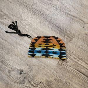 Pendleton wool and leather small zippered pouch
